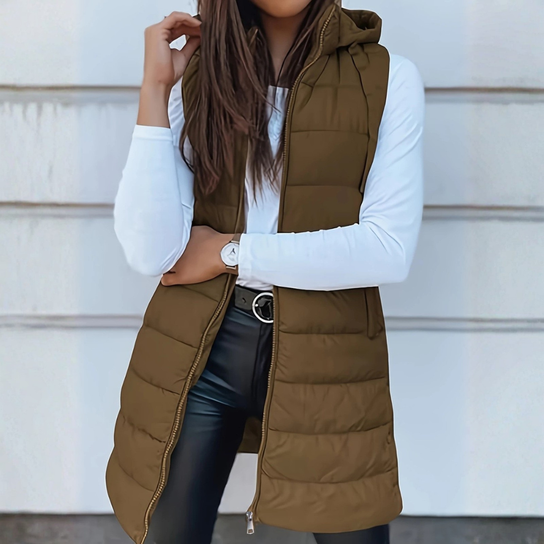 Aveline | Long Hooded Puffer Vest