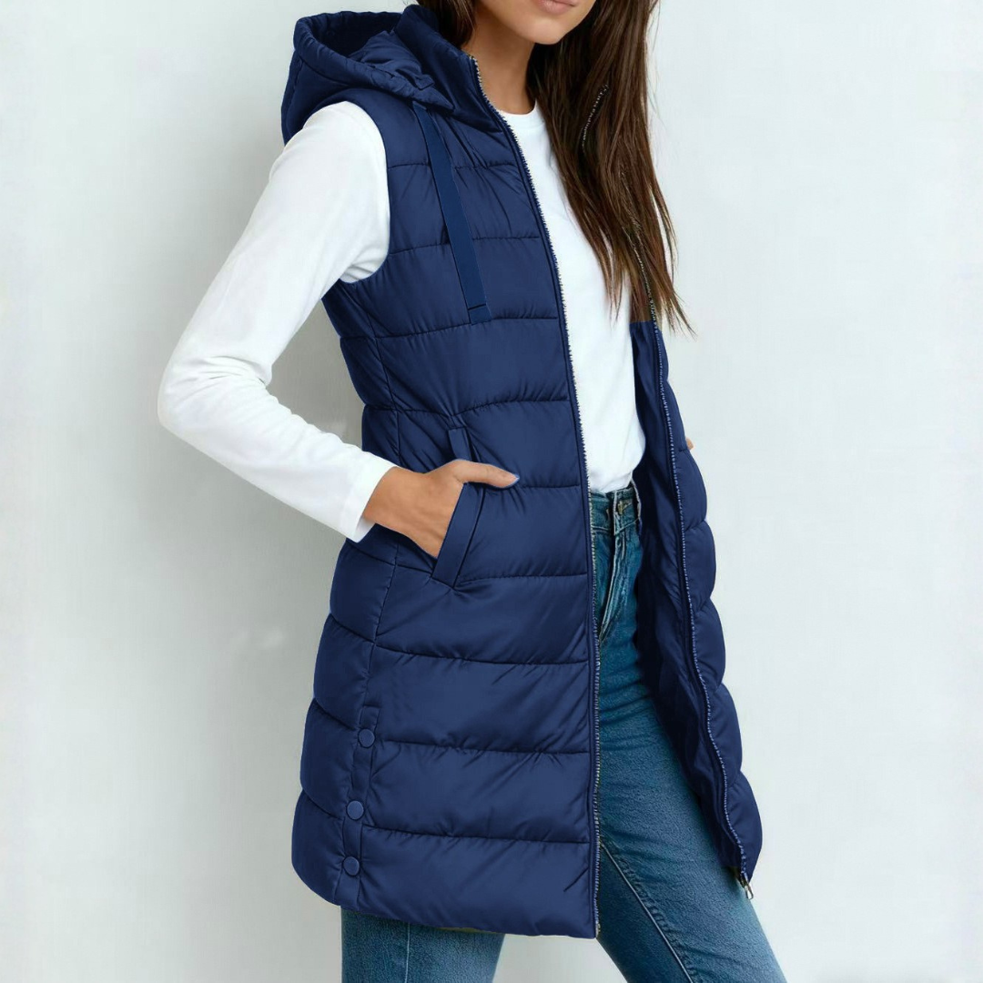 Aveline | Long Hooded Puffer Vest