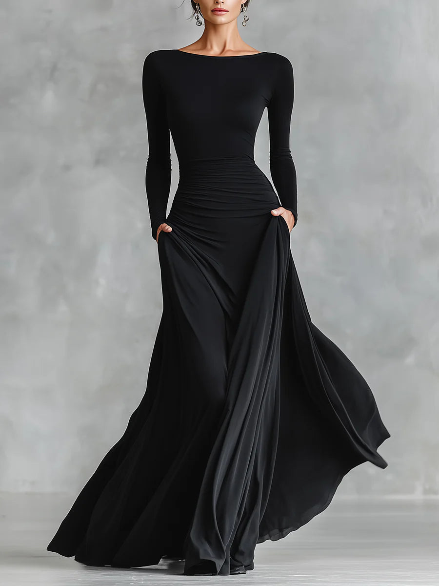 Fiorella | Modern long dress in black crepe