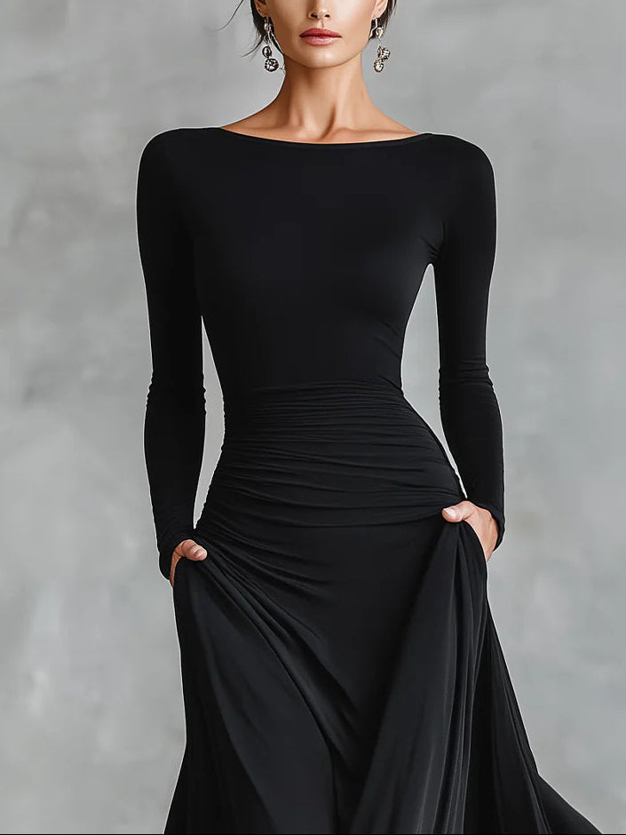 Fiorella | Modern long dress in black crepe