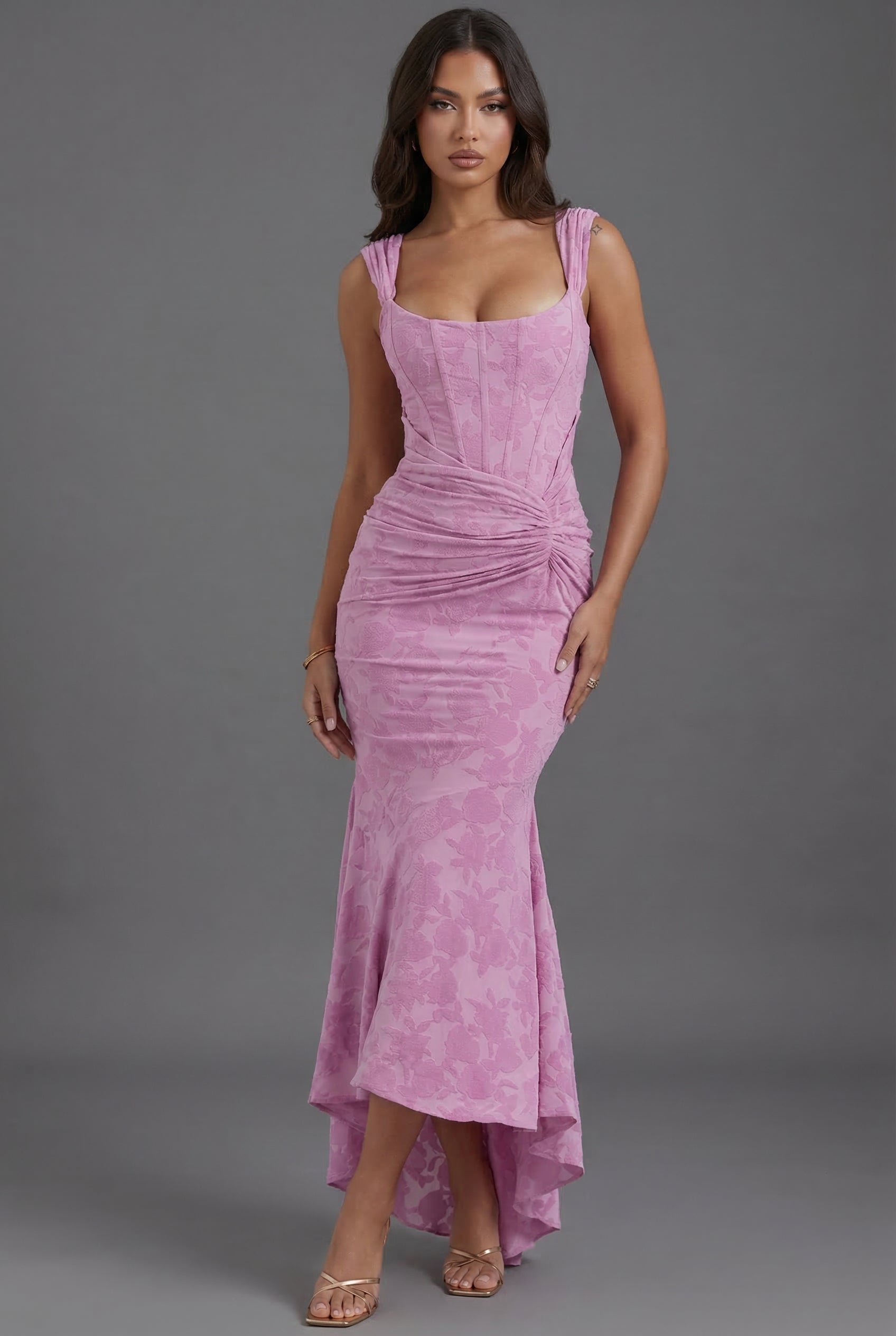 Uriel Floral Corset Ruched Maxi Dress