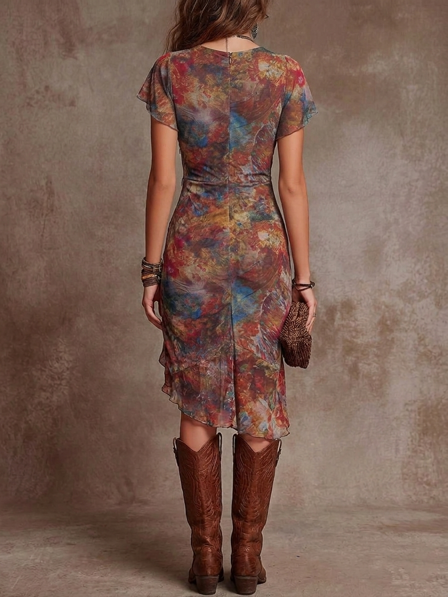 Martina | Boho Ruched Midi Dress