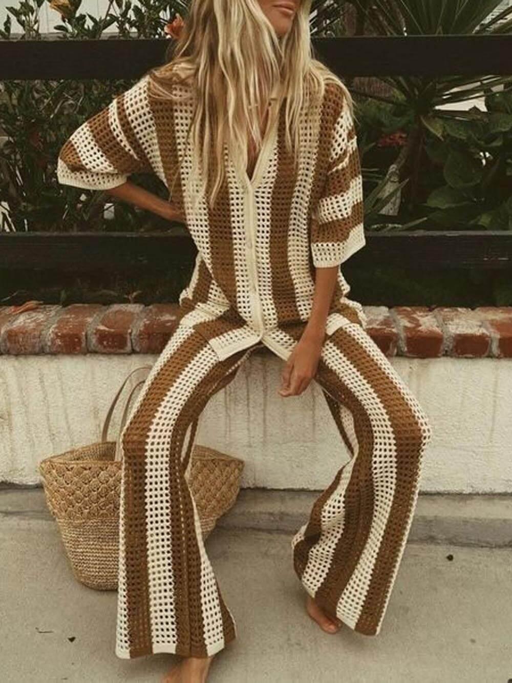 Sienna Striped Shirt and Wide Leg Pants Set