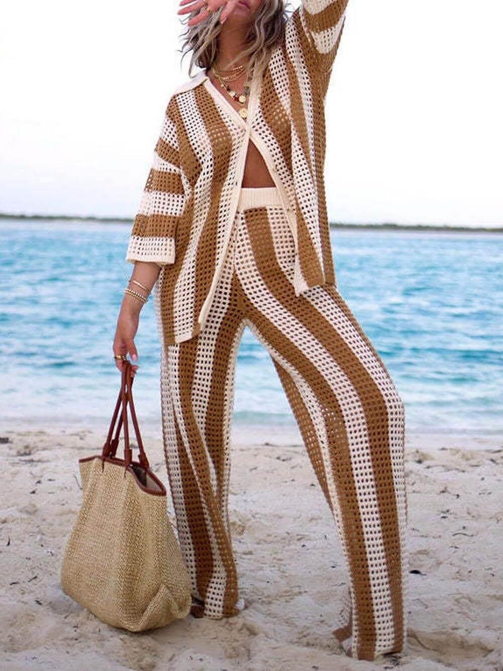 Sienna Striped Shirt and Wide Leg Pants Set