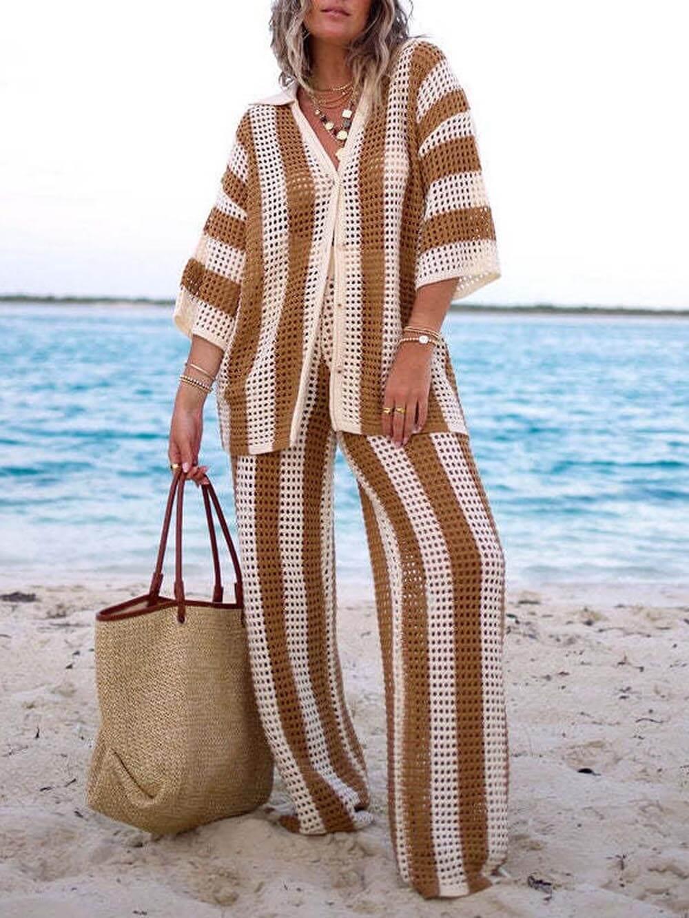 Sienna Striped Shirt and Wide Leg Pants Set