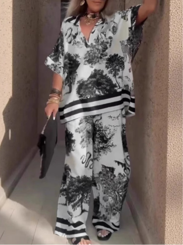 Samantha V-neck Top and Wide-leg Pants Set