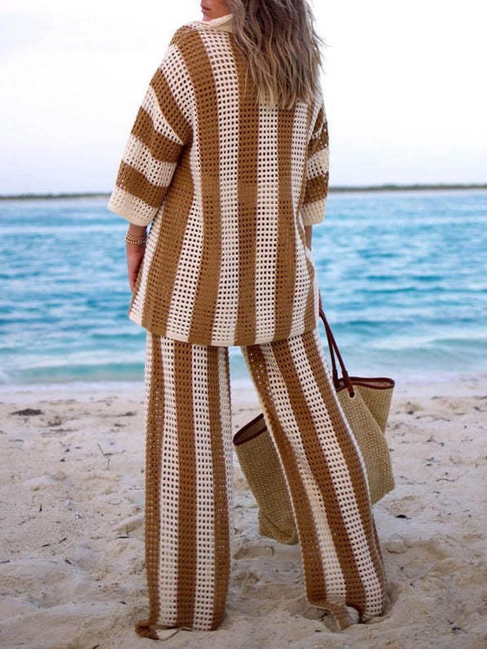 Sienna Striped Shirt and Wide Leg Pants Set