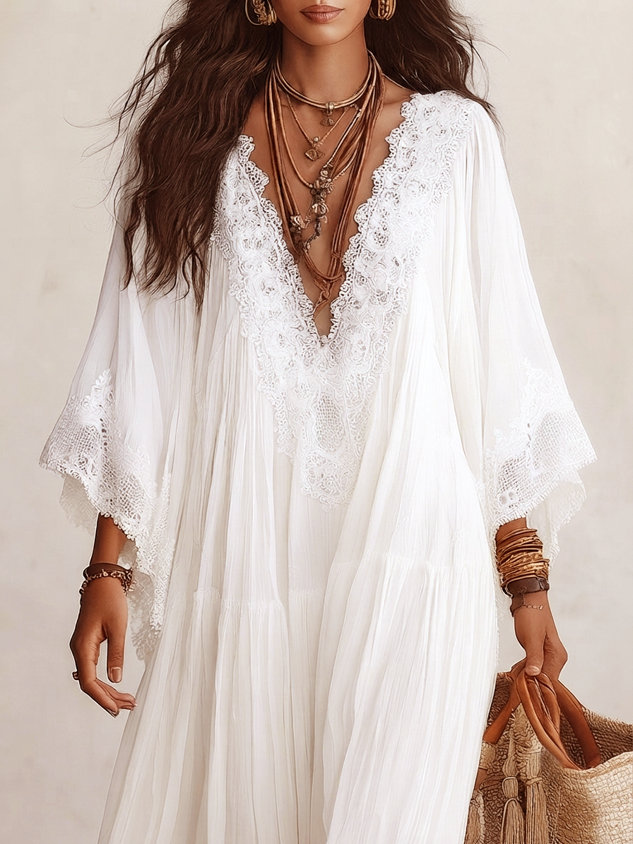 Shelia | Chiffon Lace Batwing Maxi Dress