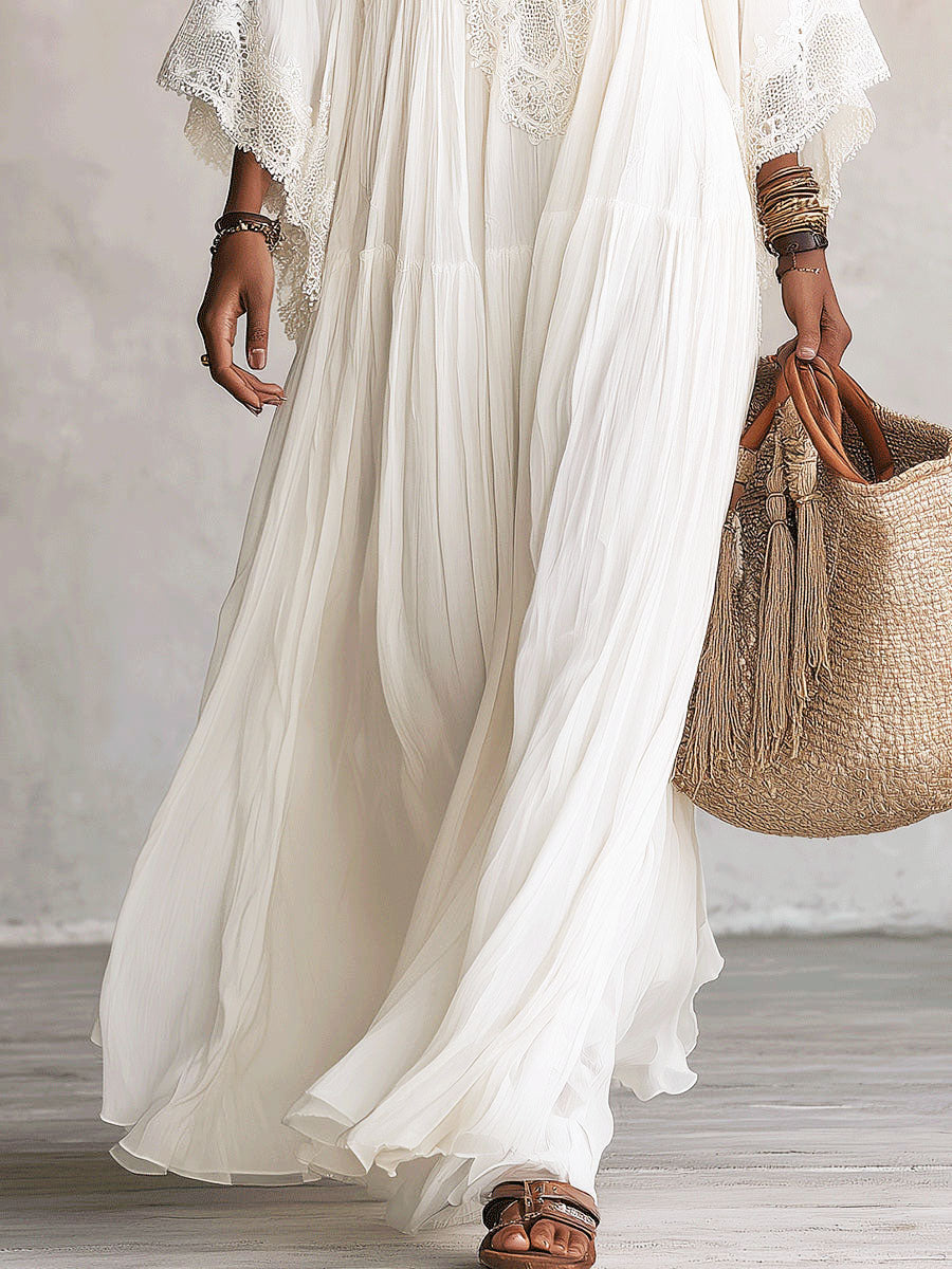 Shelia | Chiffon Lace Batwing Maxi Dress