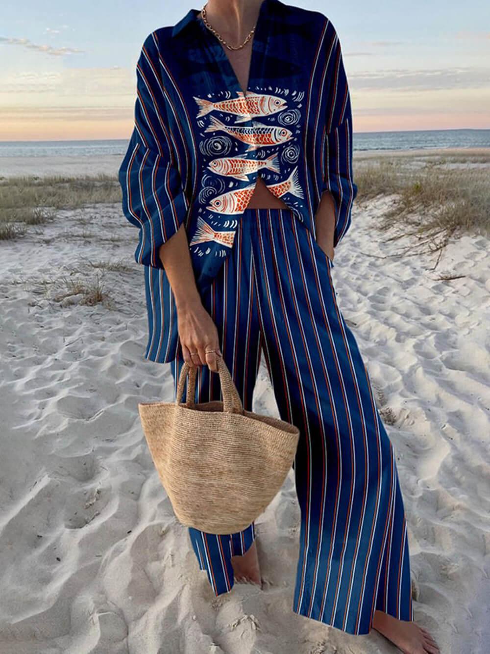 Sierra Ocean Print Shirt and Pocket Pants Set
