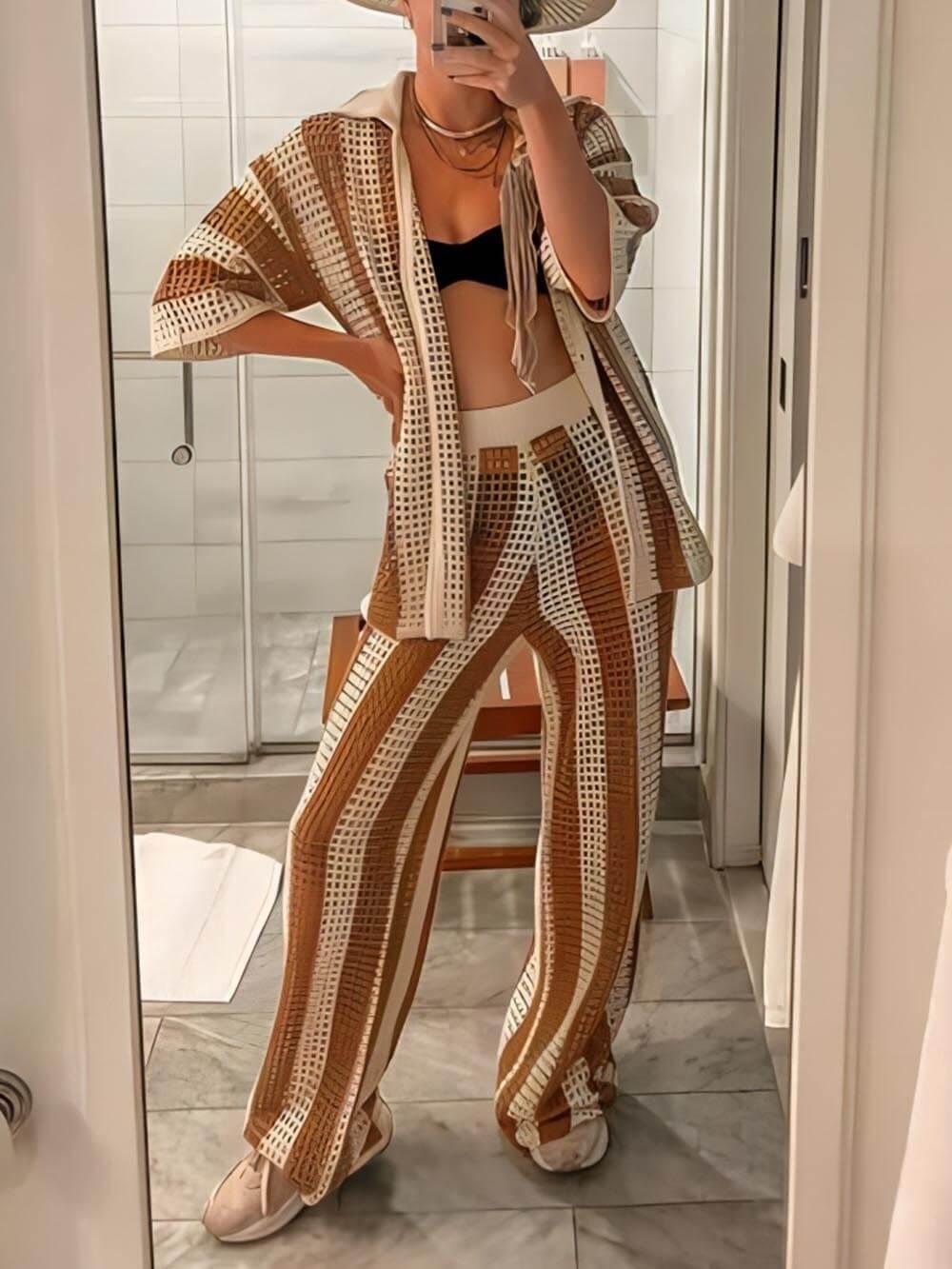 Sienna Striped Shirt and Wide Leg Pants Set