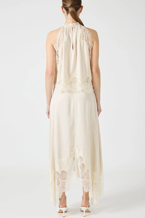 Isabella Lace Pleated Top + Irregular Slit Skirt Set