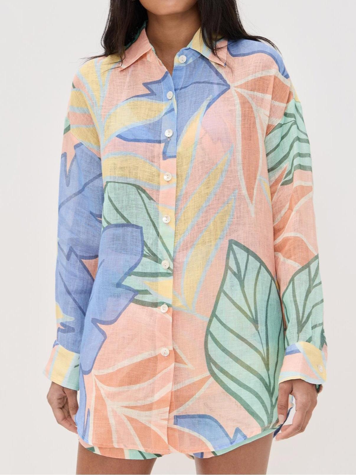 Diego Tropical Leaf Printed Short Set