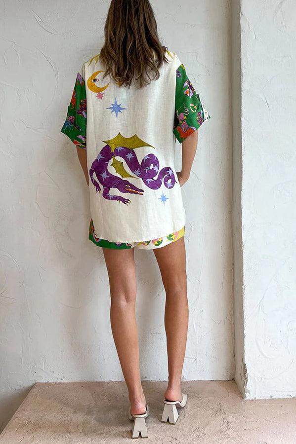 Heavenly Print Blouse and Pocketed Shorts Set
