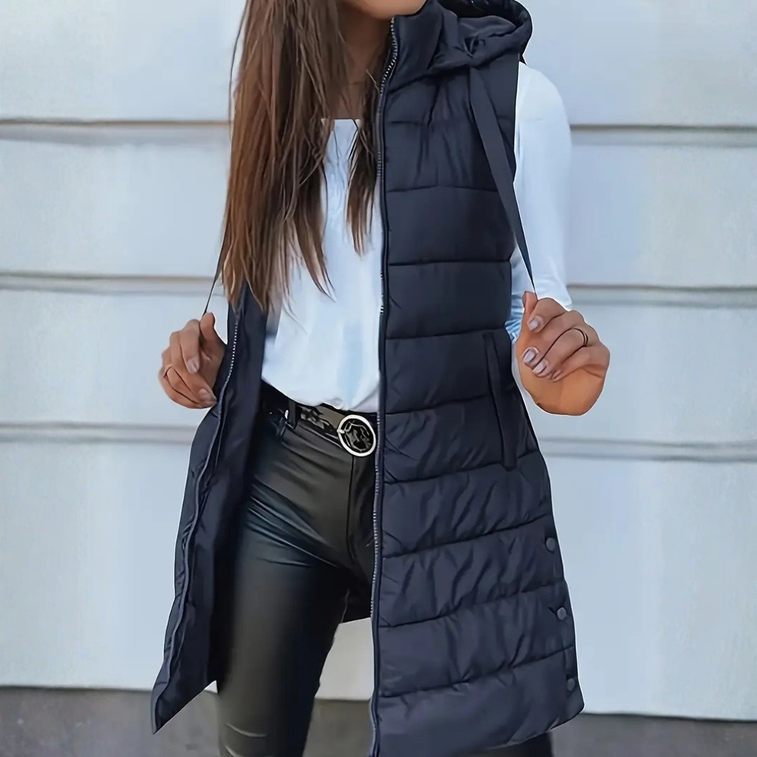 Aveline | Long Hooded Puffer Vest