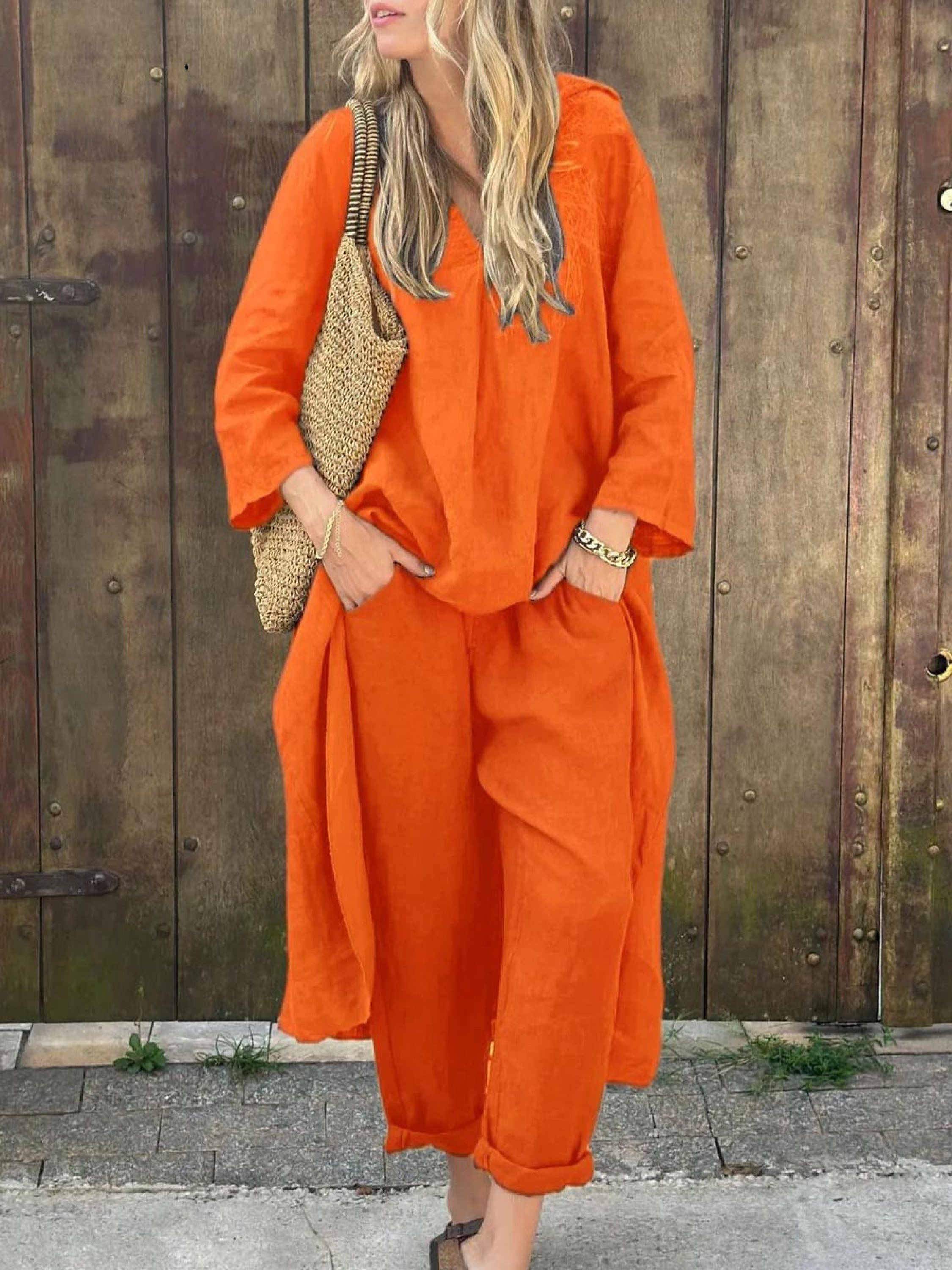 Lila V-neck Top and Wide-leg Pants Set