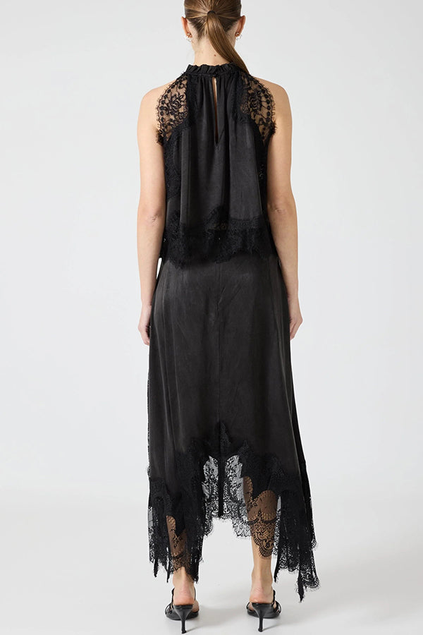 Isabella Lace Pleated Top + Irregular Slit Skirt Set