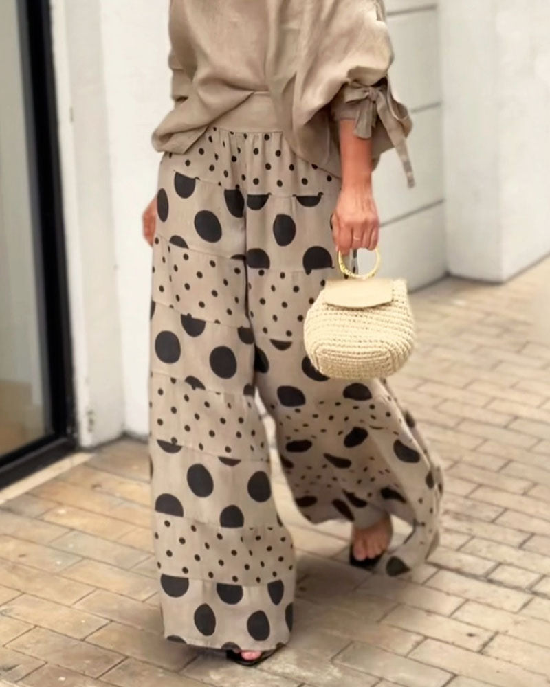 Samantha Casual Shoulder Top & Printed Pants Set