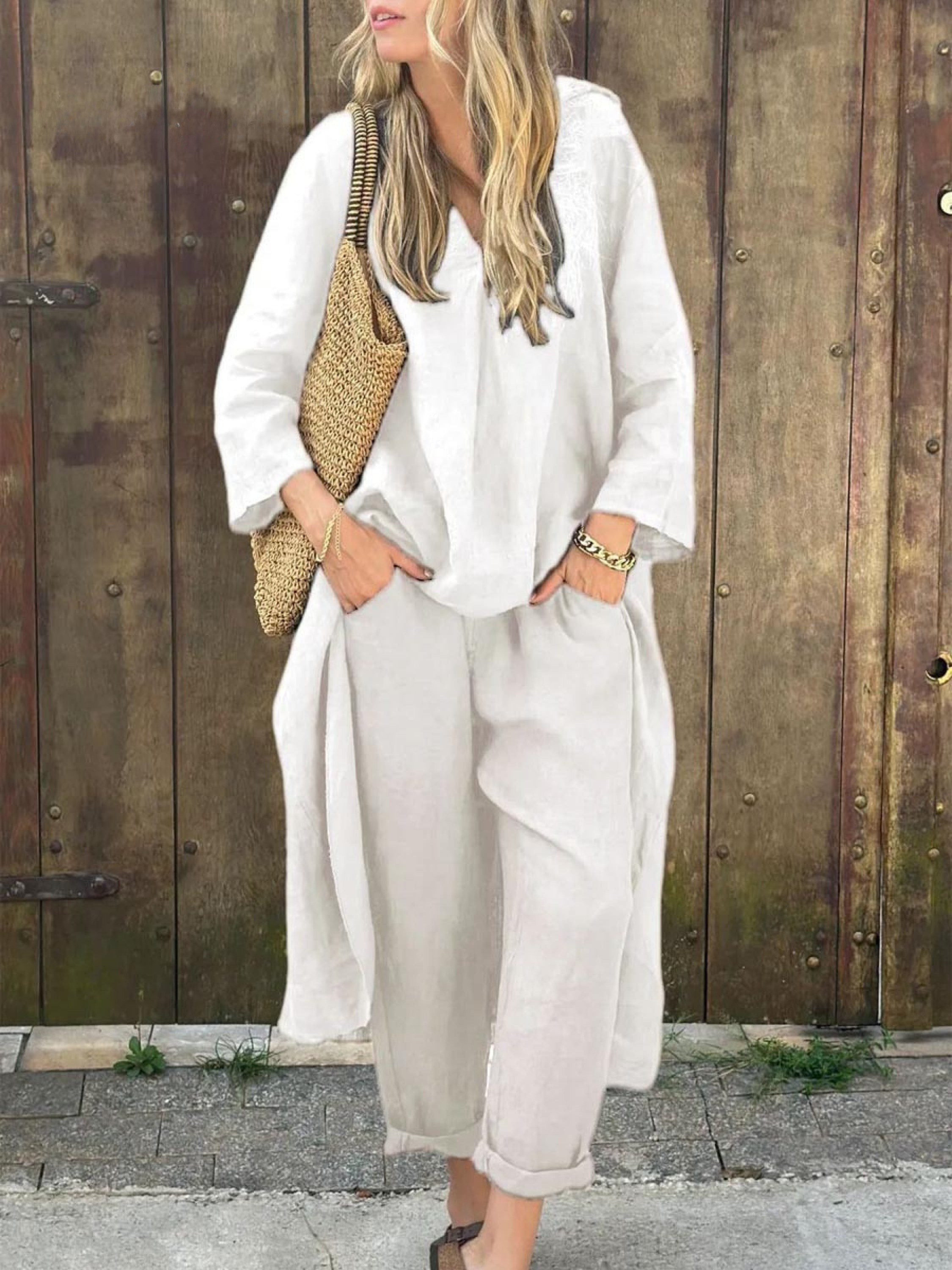 Lila V-neck Top and Wide-leg Pants Set