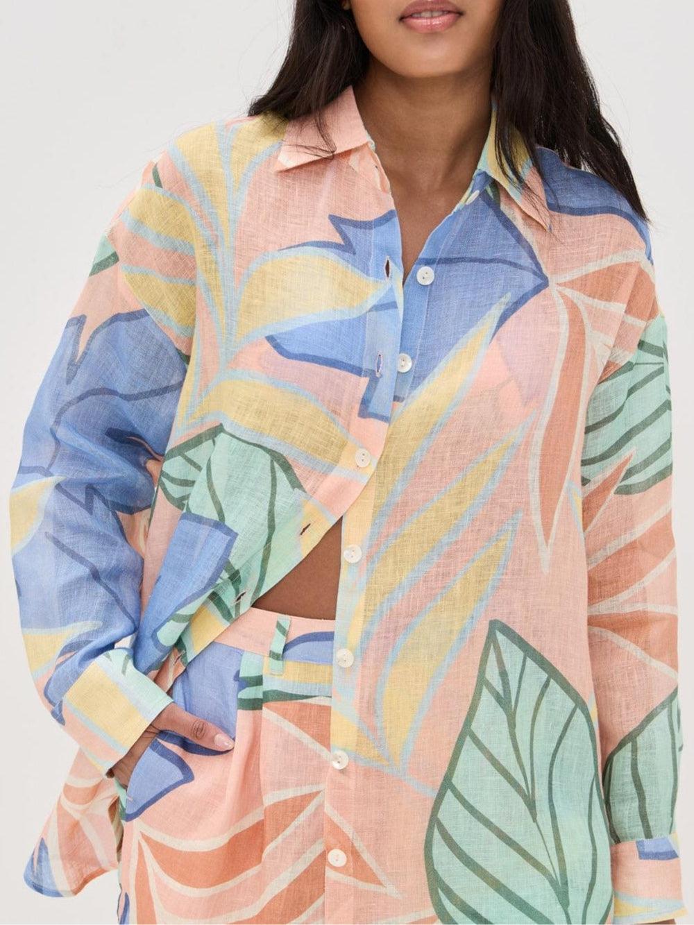 Diego Tropical Leaf Printed Short Set
