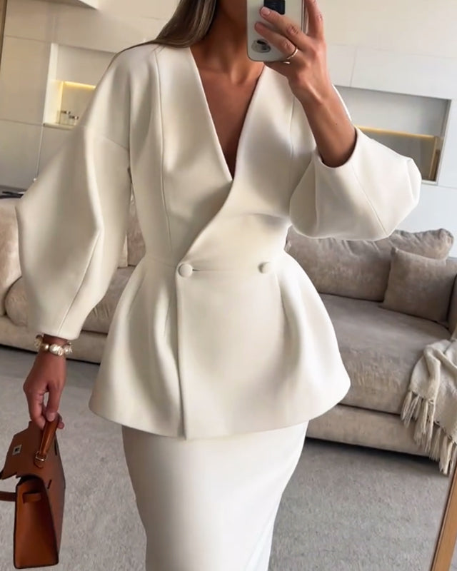 Samantha V-Neck Top & Skirt Set