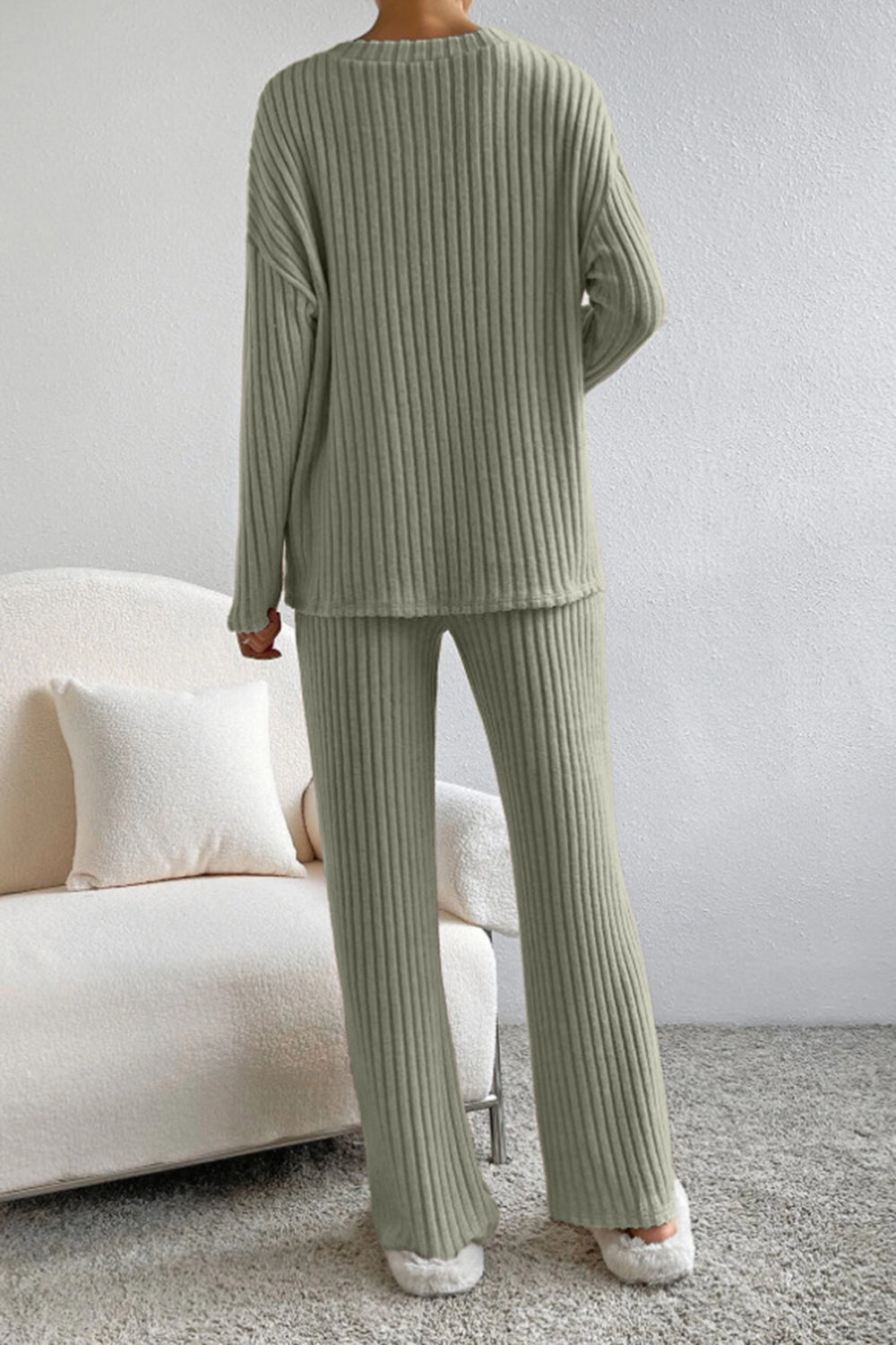 Sofia Ribbed V-Neck Top and Pants Set
