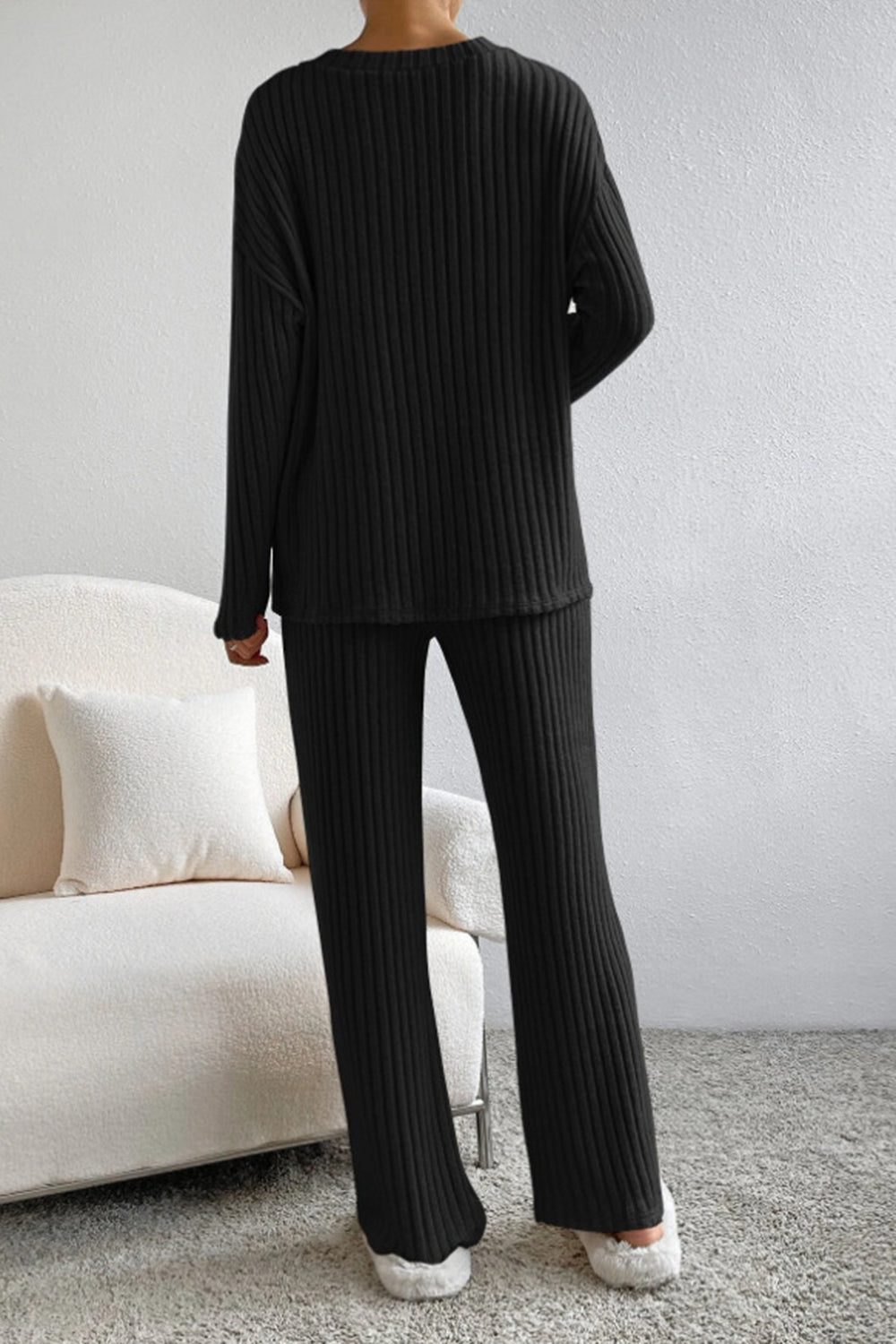 Sofia Ribbed V-Neck Top and Pants Set