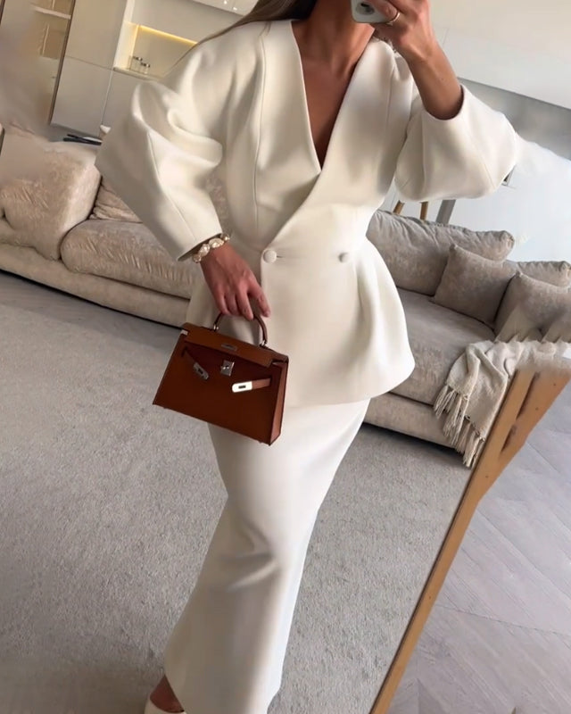 Samantha V-Neck Top & Skirt Set