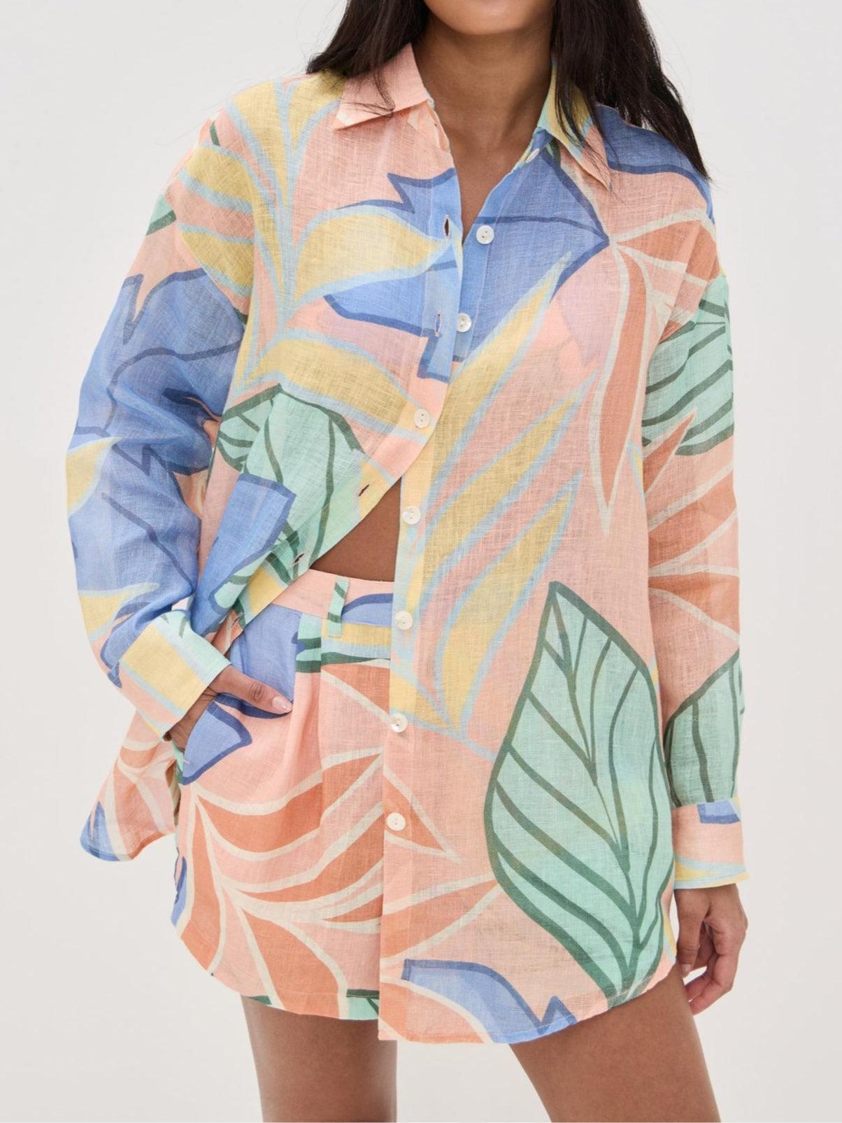 Diego Tropical Leaf Printed Short Set