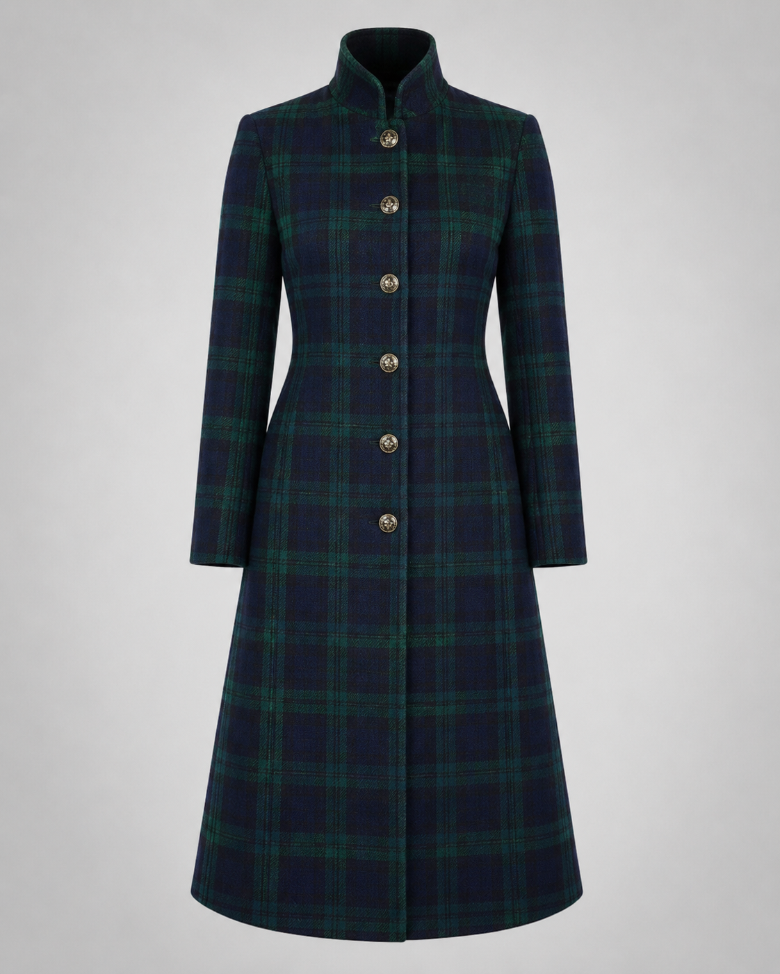 Caterina Midi Retro Checkered Blue-Green Bicolored Coat