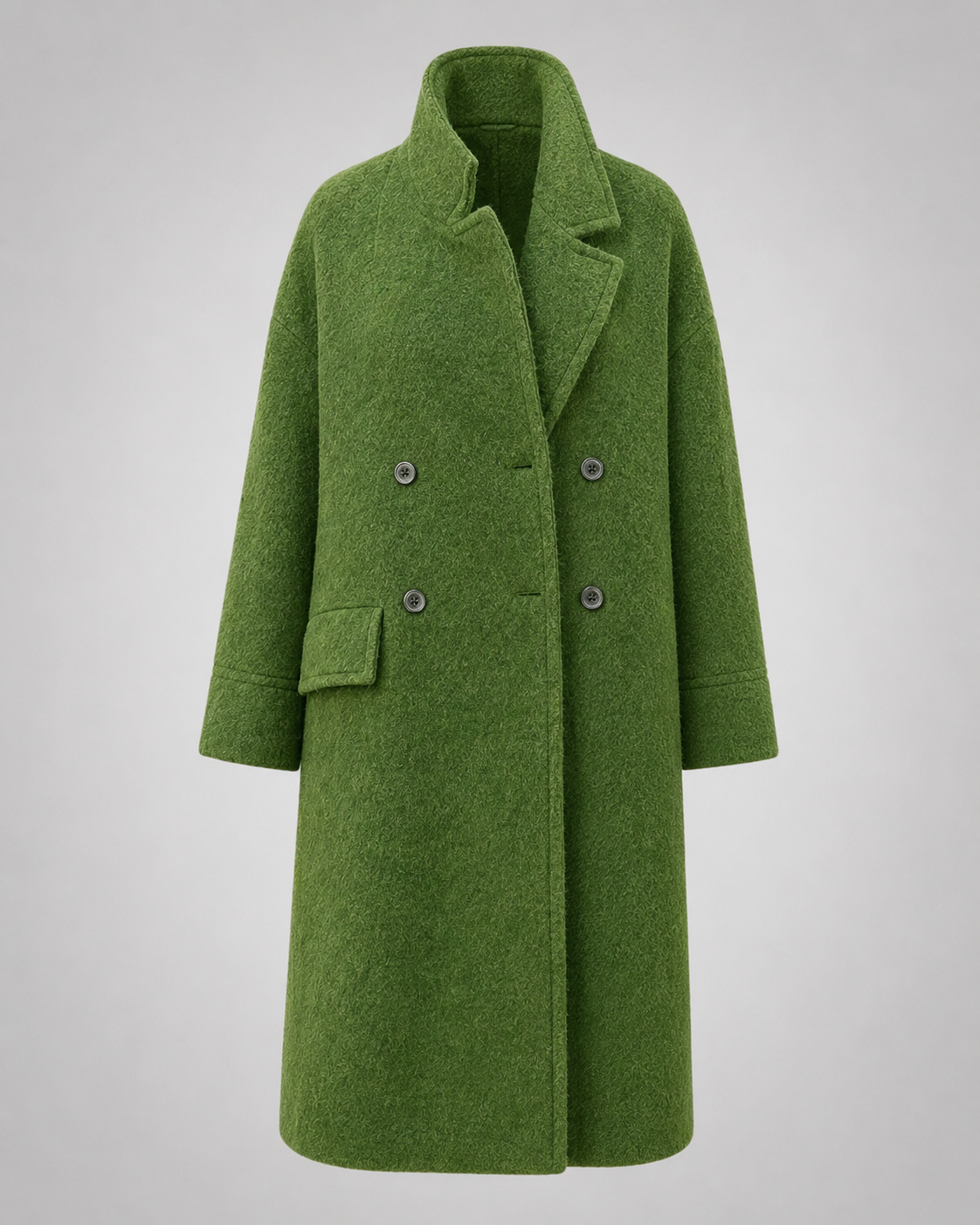 Camile Long Oversized Double-Breasted Coat with Notched Collar