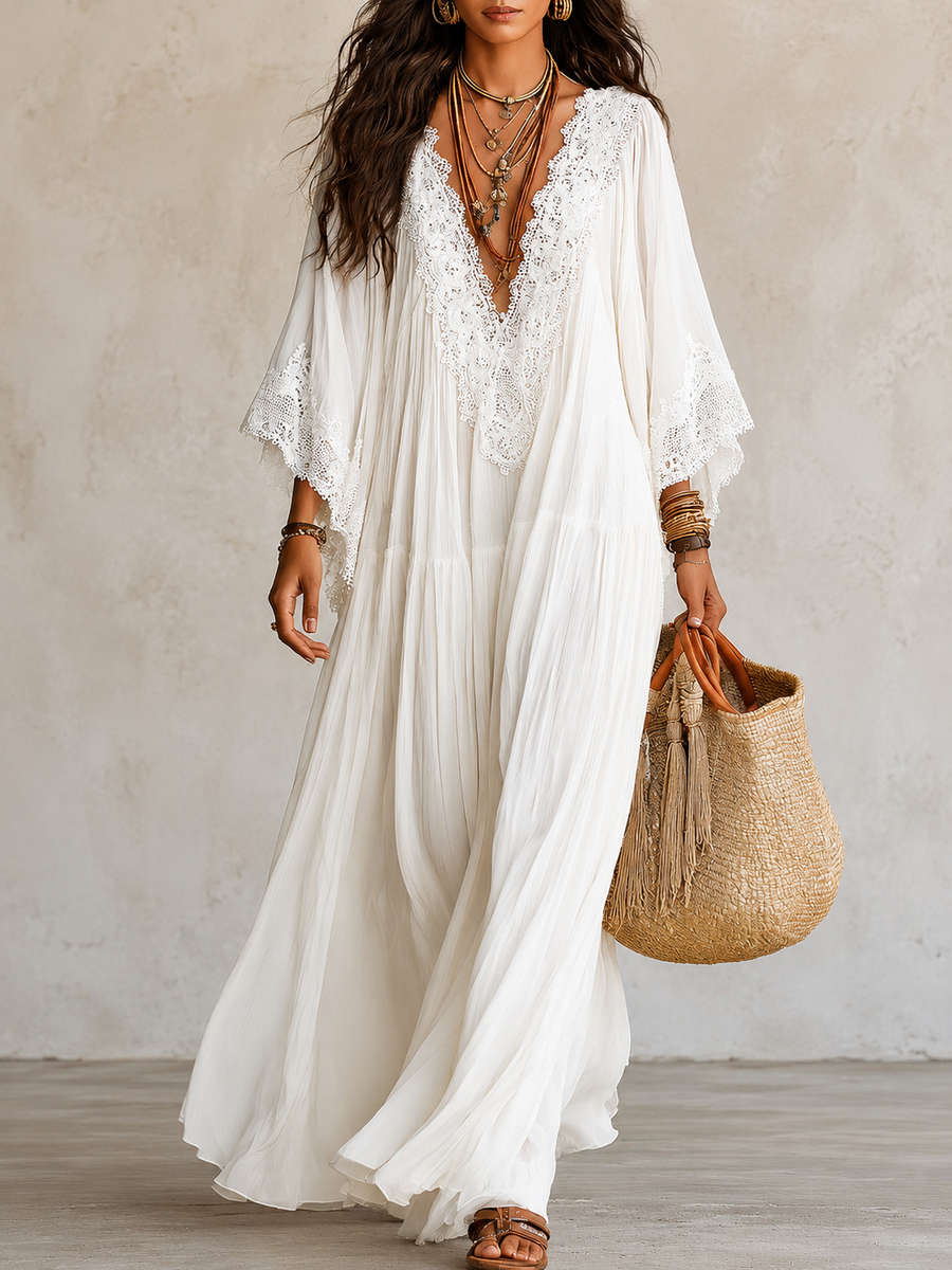 Shelia | Chiffon Lace Batwing Maxi Dress