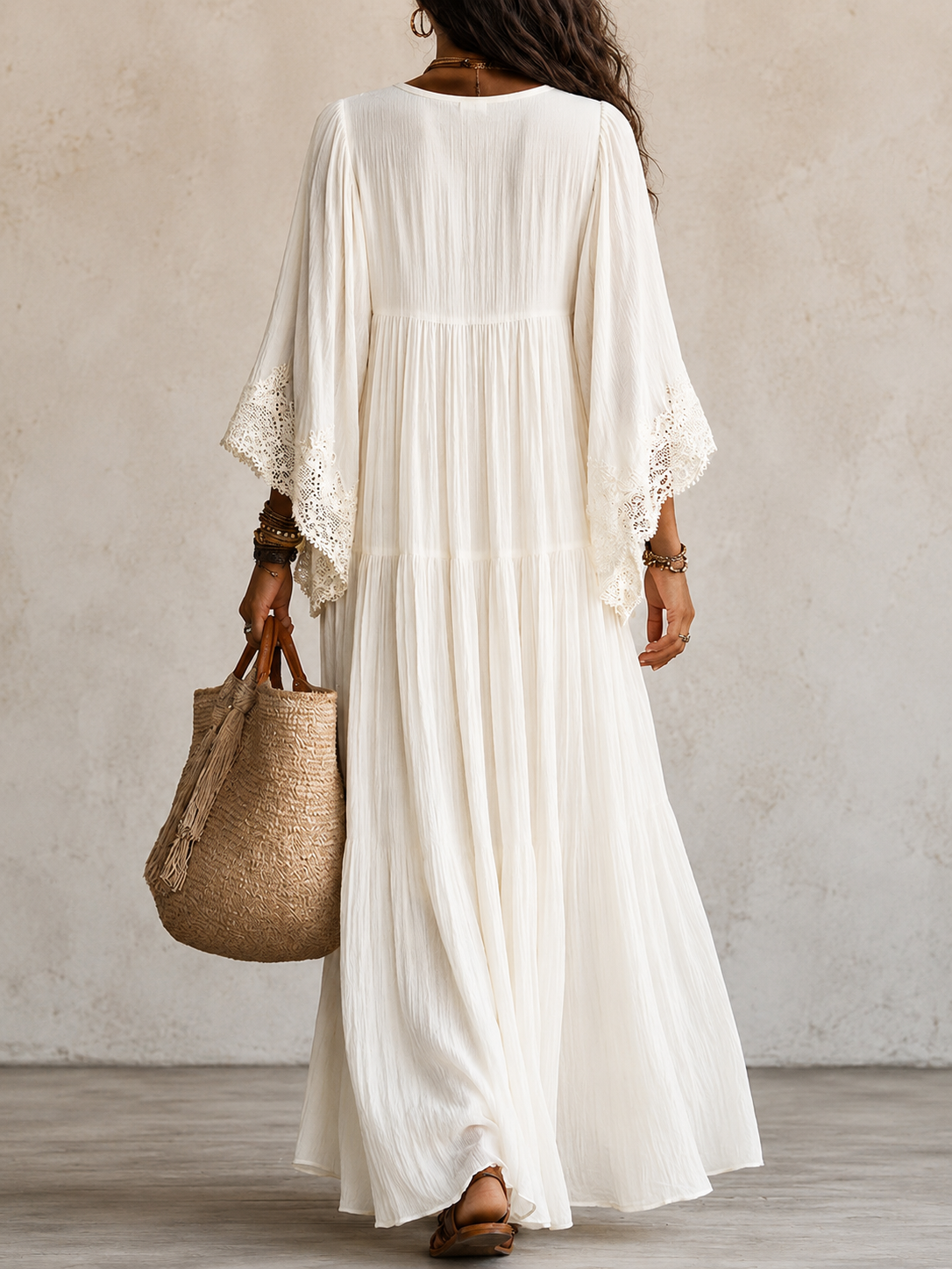 Shelia | Chiffon Lace Batwing Maxi Dress