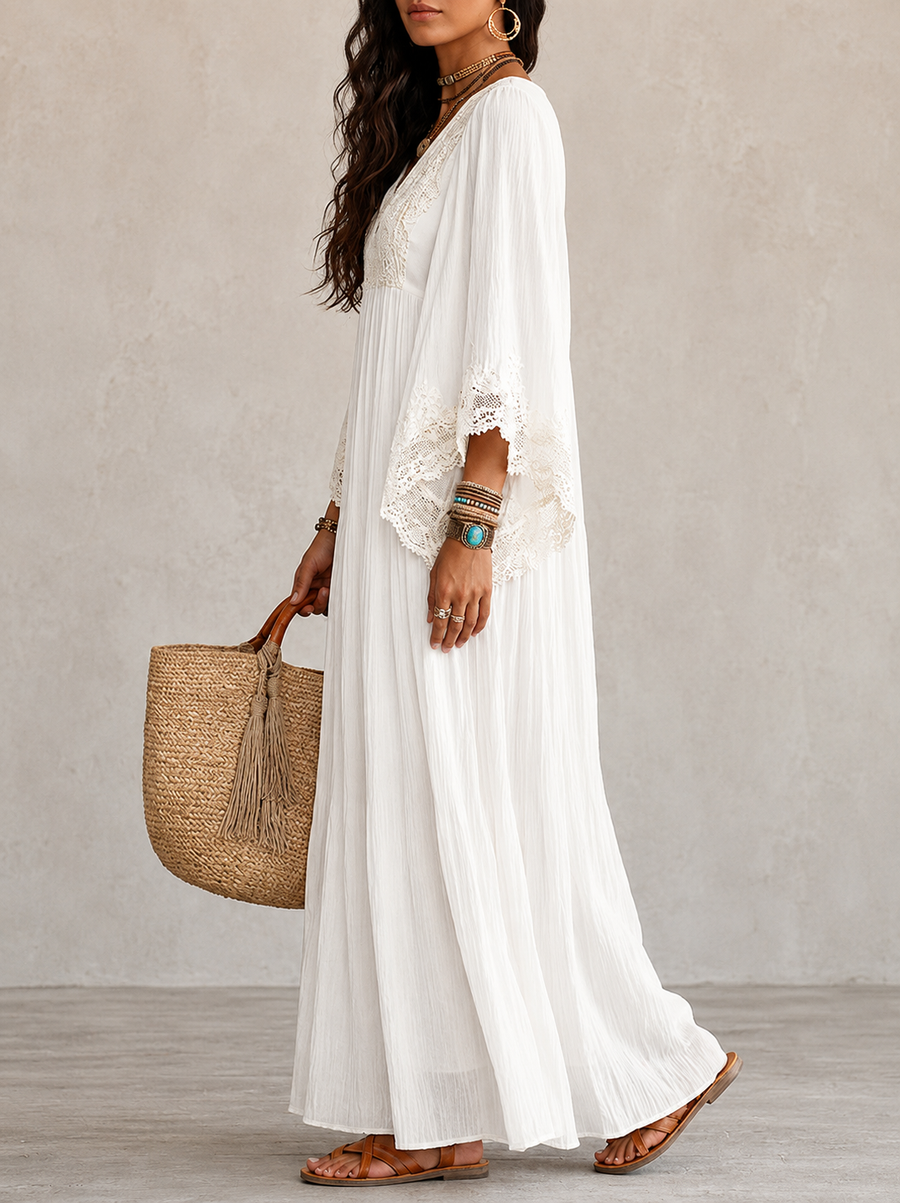 Shelia | Chiffon Lace Batwing Maxi Dress