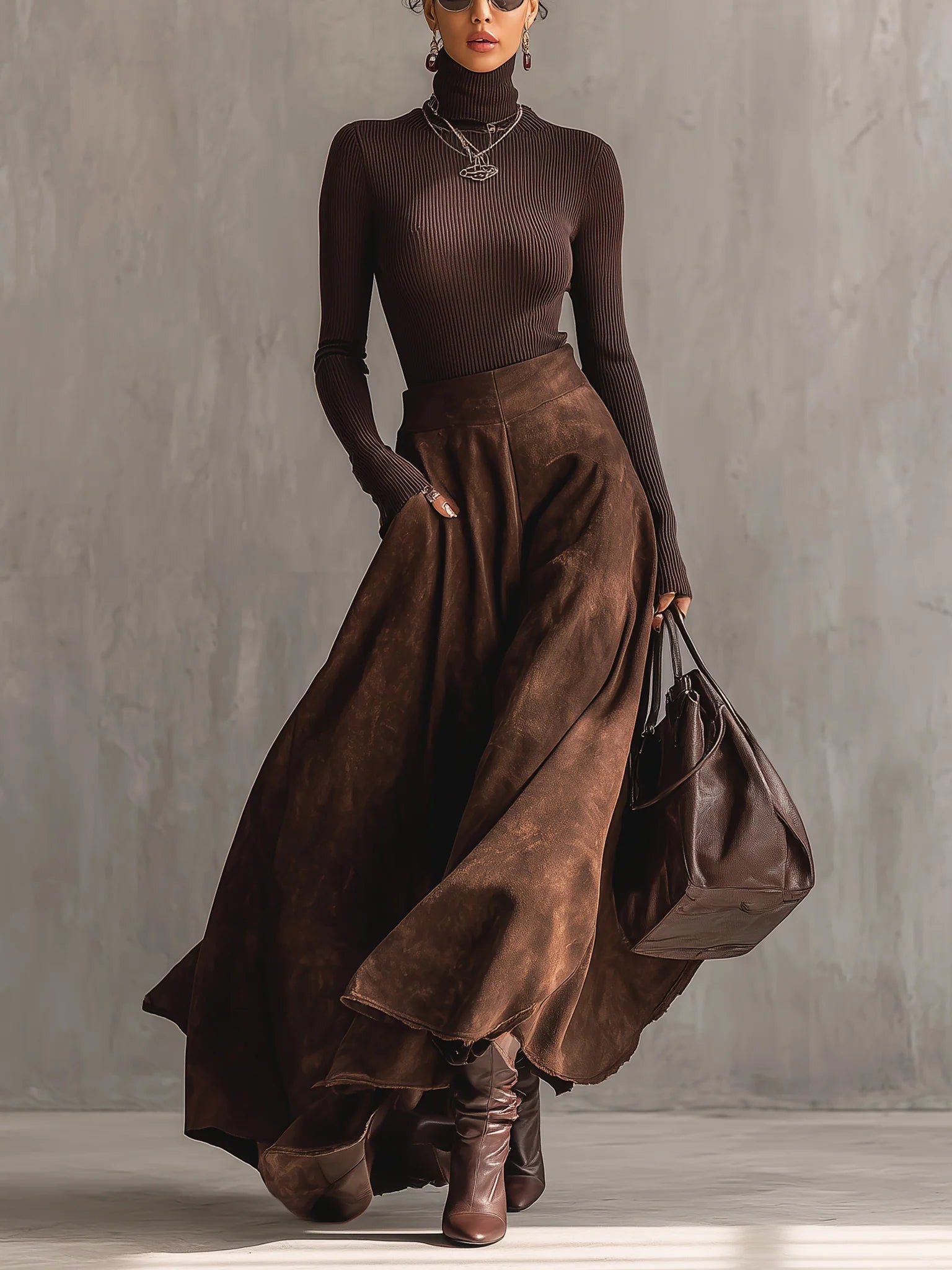 Sienna Distressed Suede Midi Skirt Set