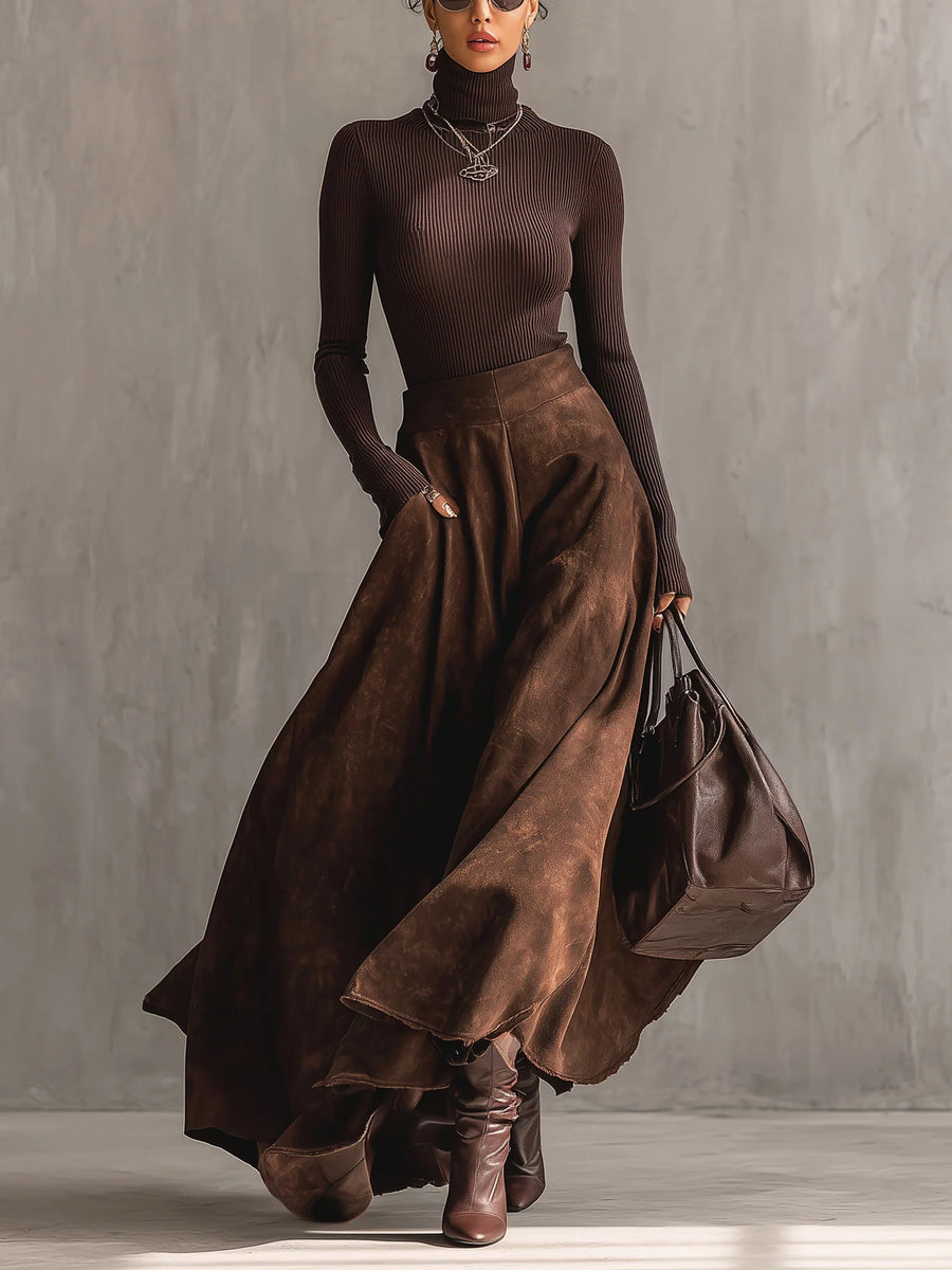 Sienna Distressed Suede Midi Skirt Set