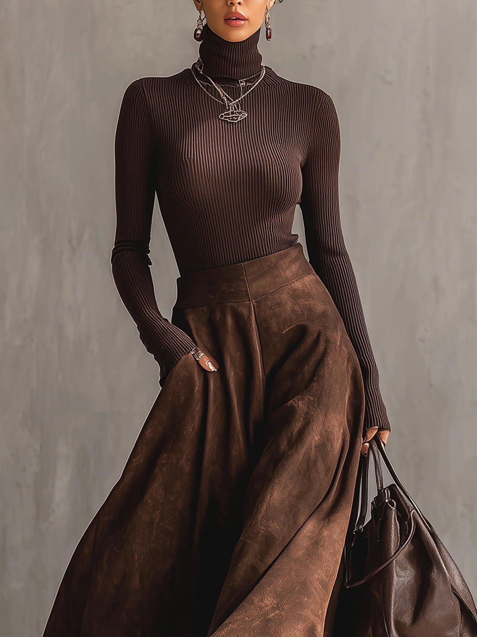 Sienna Distressed Suede Midi Skirt Set