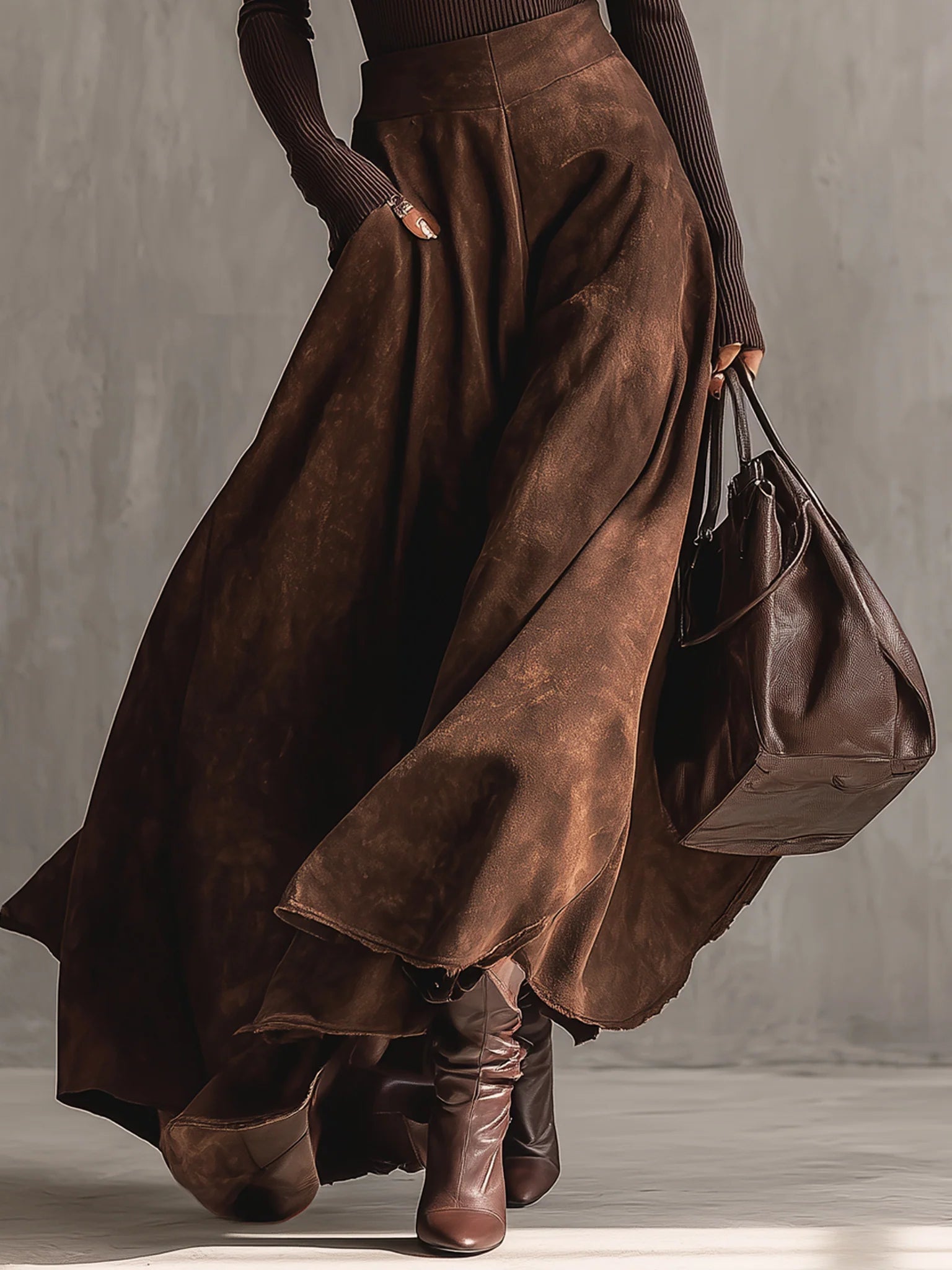 Sienna Distressed Suede Midi Skirt Set