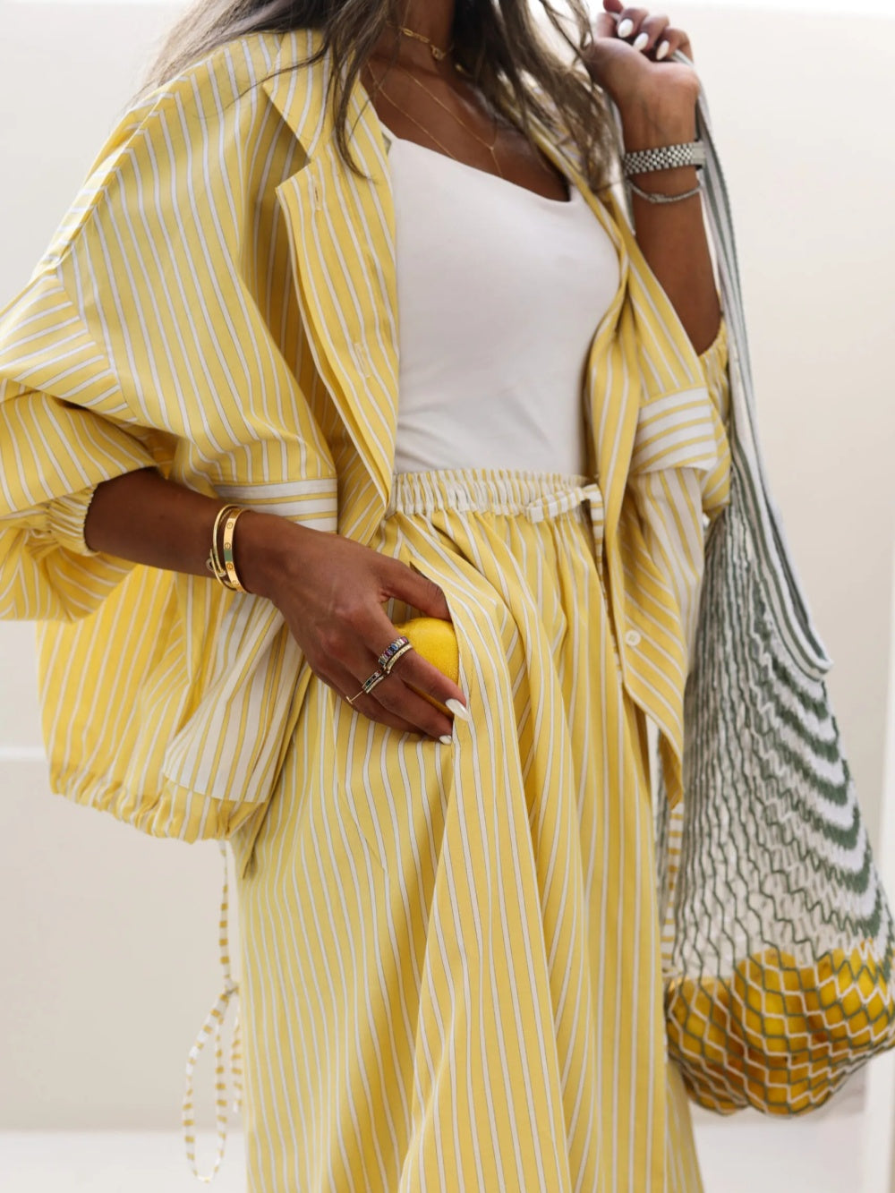 Sophie Yellow Striped Casual Set