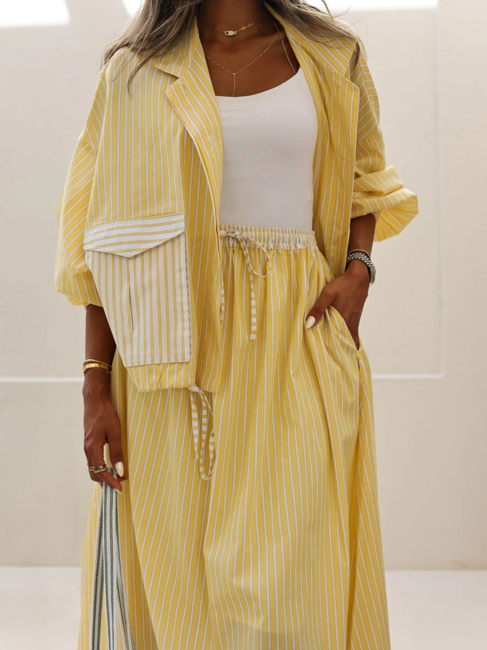 Sophie Yellow Striped Casual Set