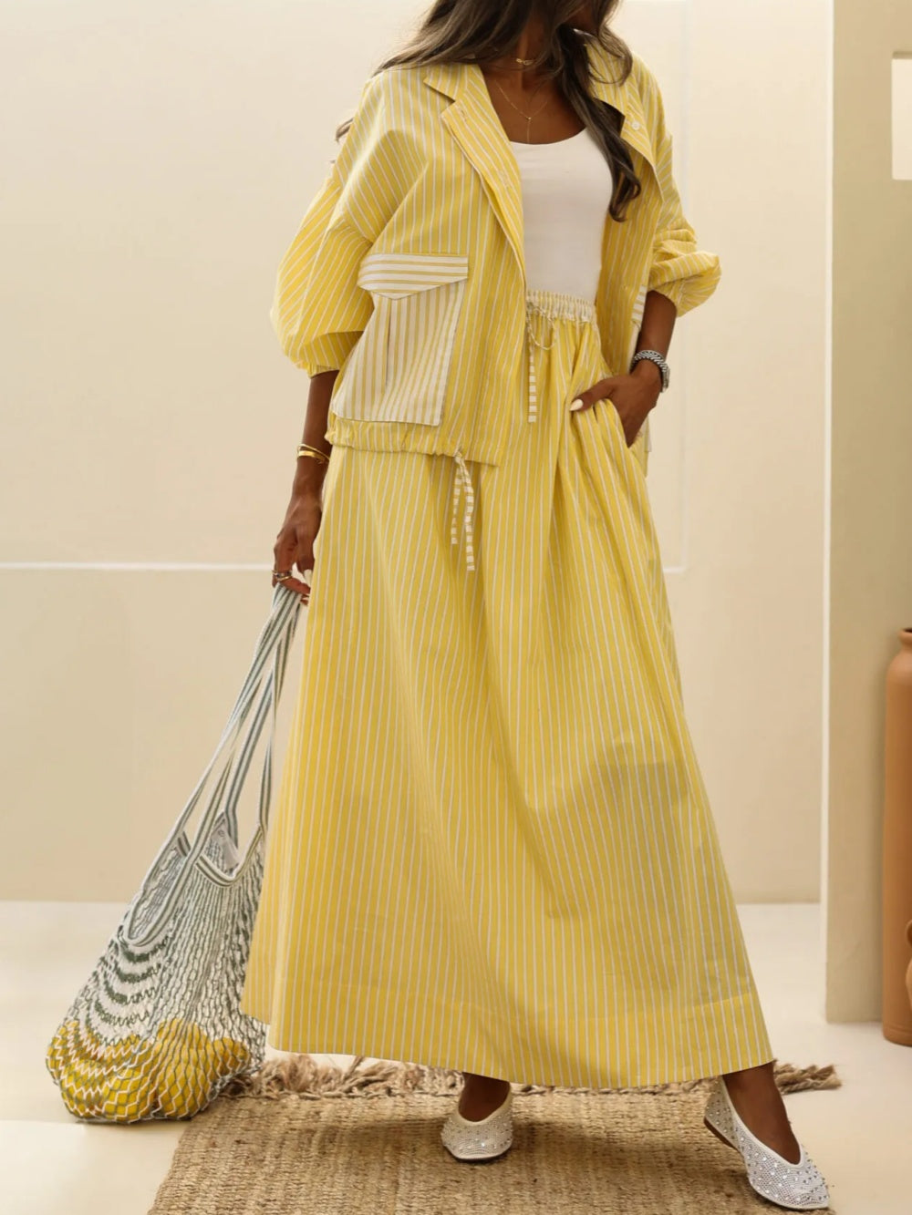 Sophie Yellow Striped Casual Set