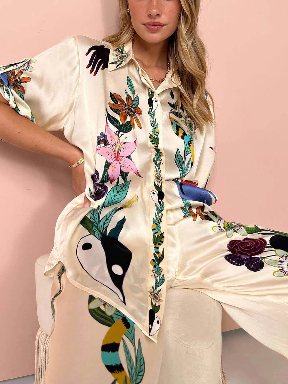 Luca Satin Print Shirt & Trousers Set