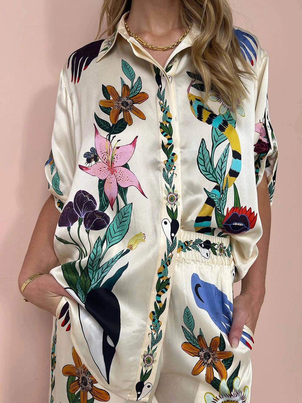 Luca Satin Print Shirt & Trousers Set