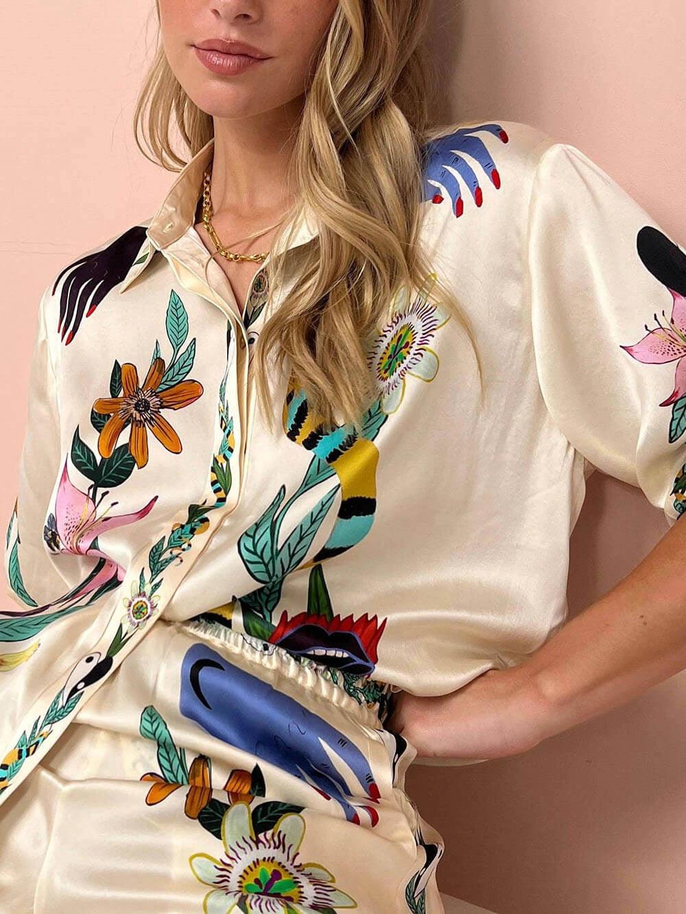 Luca Satin Print Shirt & Trousers Set