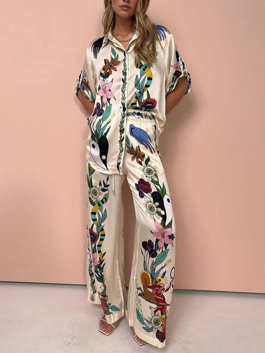 Luca Satin Print Shirt & Trousers Set