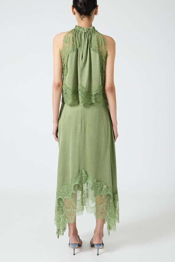 Isabella Lace Pleated Top + Irregular Slit Skirt Set