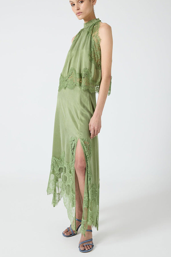 Isabella Lace Pleated Top + Irregular Slit Skirt Set