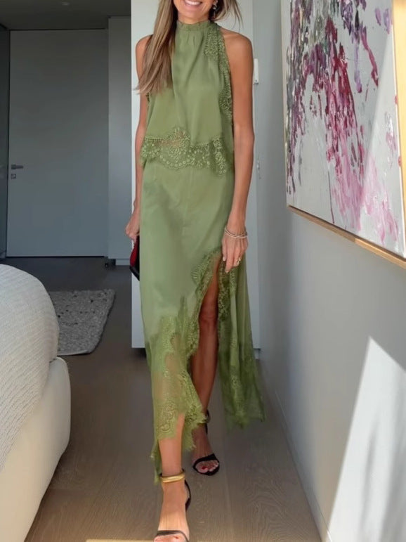 Isabella Lace Pleated Top + Irregular Slit Skirt Set
