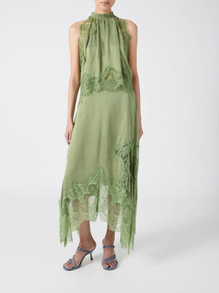 Isabella Lace Pleated Top + Irregular Slit Skirt Set