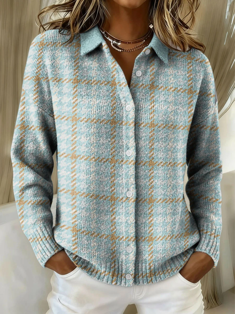 Sabrine | Checked Hoodie Blouse with Sand-Colored Accents